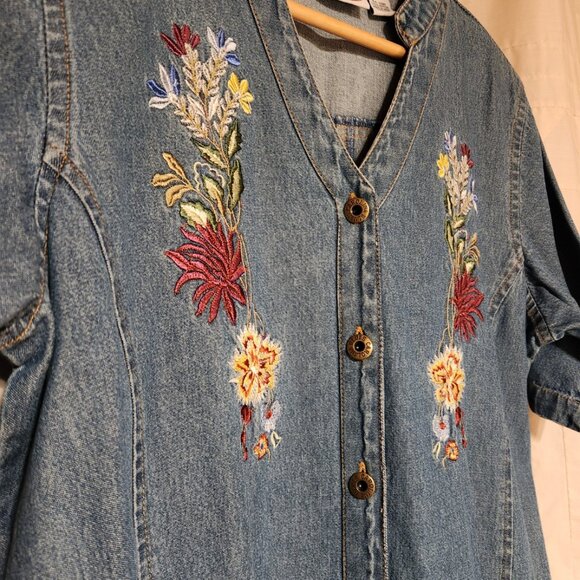 🌼 Vtg Carolina Blues Embroidered Denim Midi Dress 16 🌼 - Picture 4 of 4